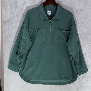 Kensie 1/2 Zip Corduroy Green Pullover - 100% Cotton - Size L
